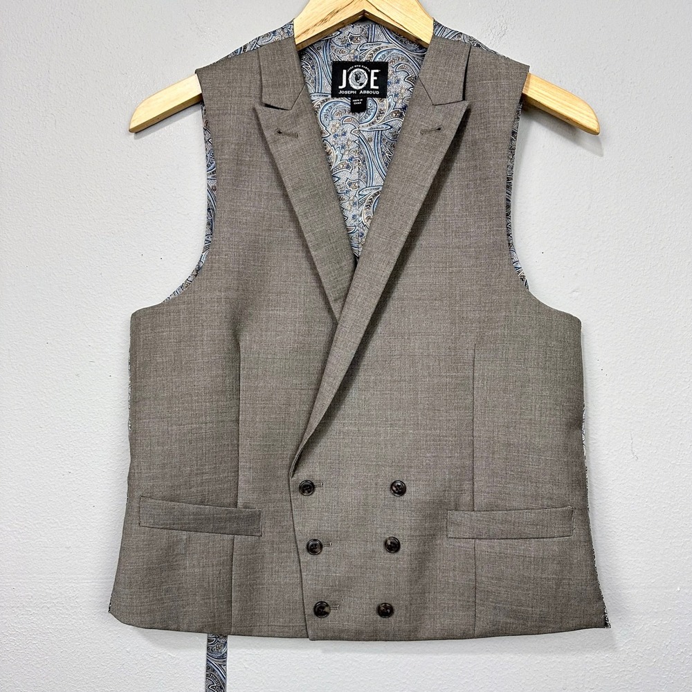 Joseph Abboud Vest Mens Size 38S Taupe Brown Double Breasted Wool Suit Waistcoat